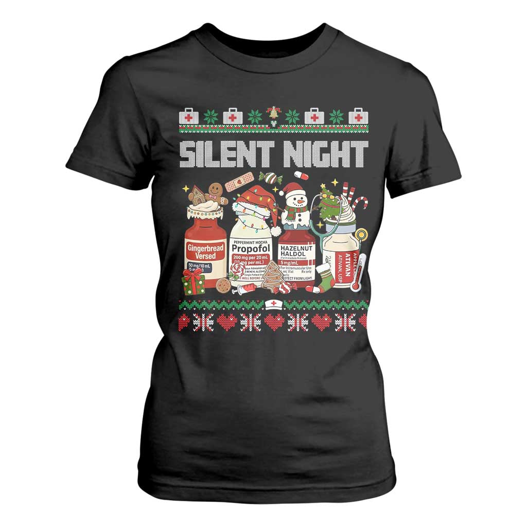 Silent Night Christmas T Shirt For Women Funny ICU Nurse Xmas TS14 Black Print Your Wear