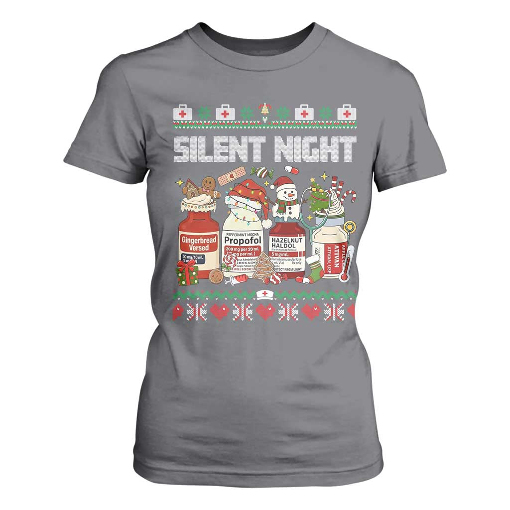 Silent Night Christmas T Shirt For Women Funny ICU Nurse Xmas TS14 Charcoal Print Your Wear