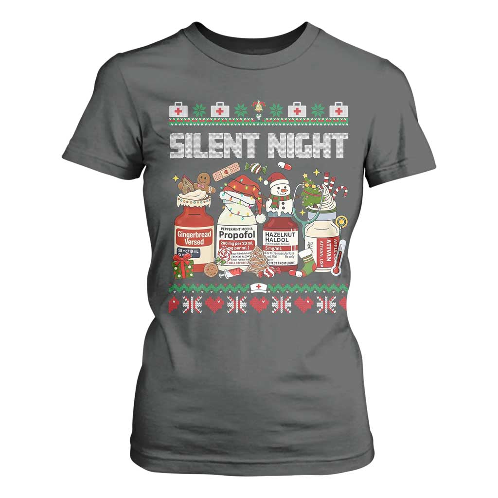 Silent Night Christmas T Shirt For Women Funny ICU Nurse Xmas TS14 Dark Heather Print Your Wear