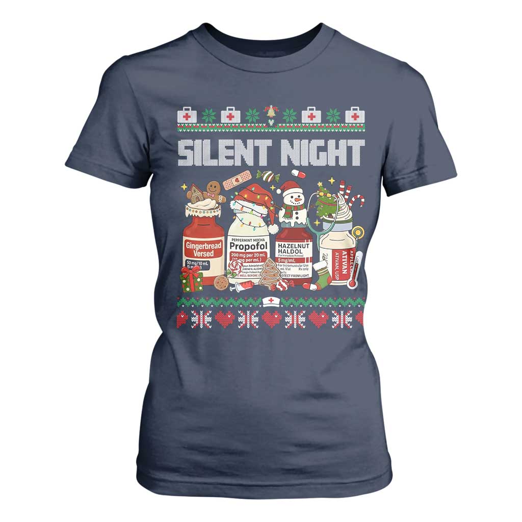 Silent Night Christmas T Shirt For Women Funny ICU Nurse Xmas TS14 Navy Print Your Wear