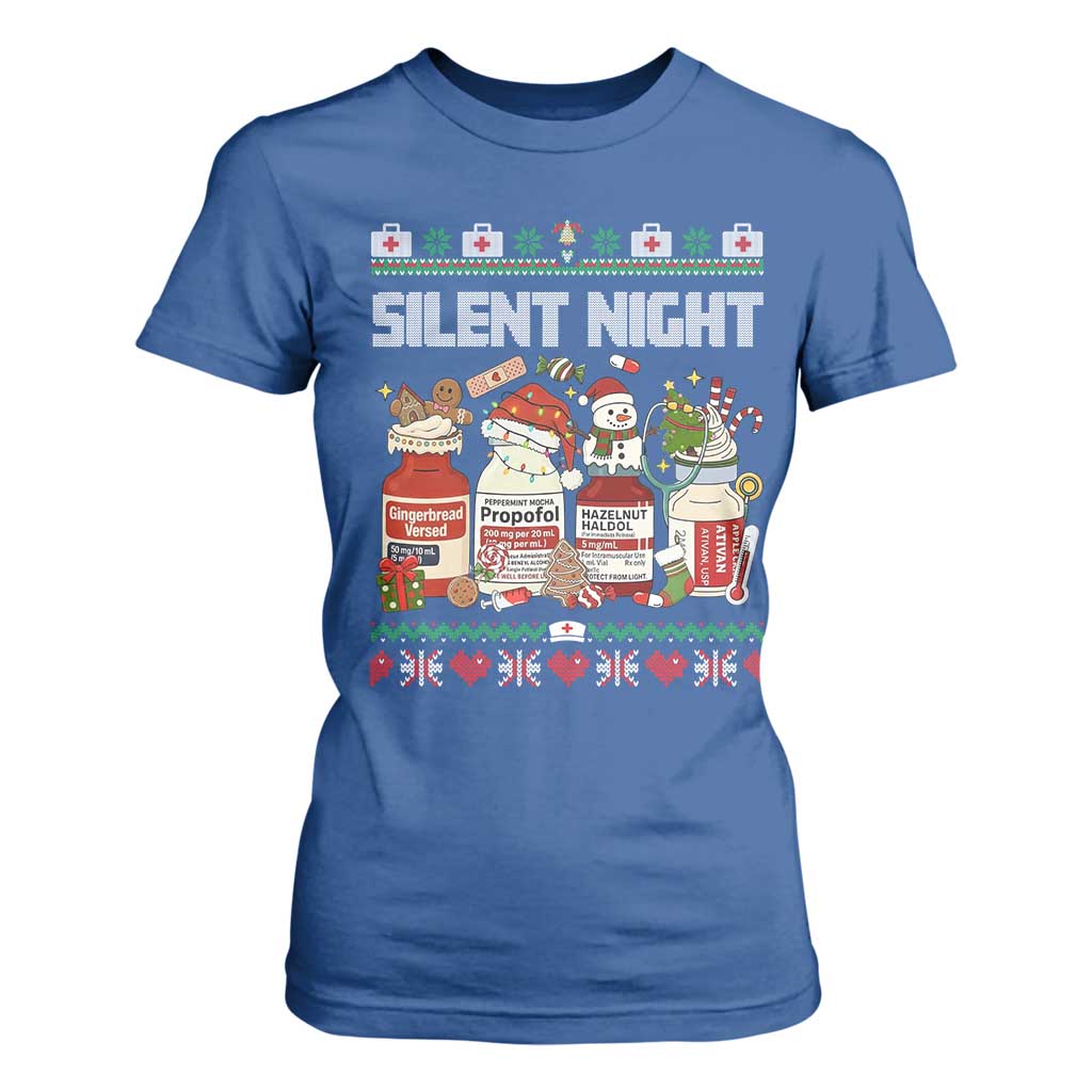 Silent Night Christmas T Shirt For Women Funny ICU Nurse Xmas TS14 Royal Blue Print Your Wear