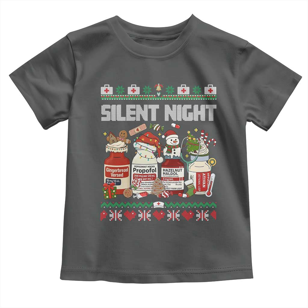 Silent Night Christmas Toddler T Shirt Funny ICU Nurse Xmas TS14 Dark Heather Print Your Wear