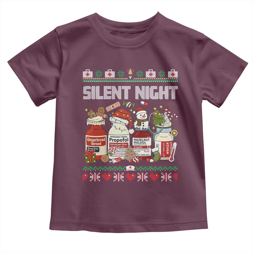 Silent Night Christmas Toddler T Shirt Funny ICU Nurse Xmas TS14 Maroon Print Your Wear