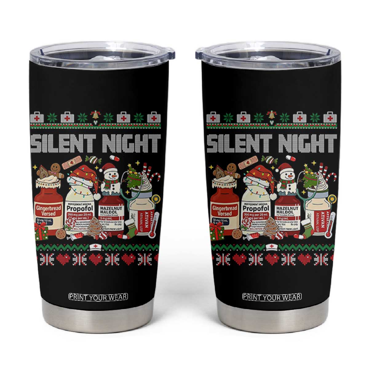 Silent Night Christmas Tumbler Cup Funny ICU Nurse Xmas TS14 Black Print Your Wear