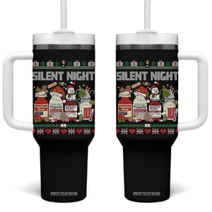 Silent Night Christmas Tumbler With Handle Funny ICU Nurse Xmas TS14 One Size: 40 oz Black Print Your Wear