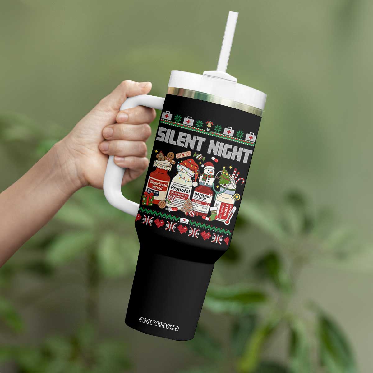 Silent Night Christmas Tumbler With Handle Funny ICU Nurse Xmas TS14 Print Your Wear