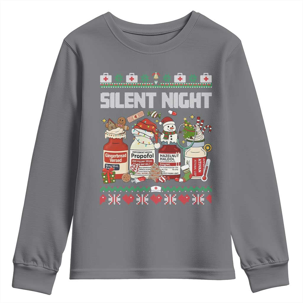 Silent Night Christmas Youth Sweatshirt Funny ICU Nurse Xmas TS14 Charcoal Print Your Wear