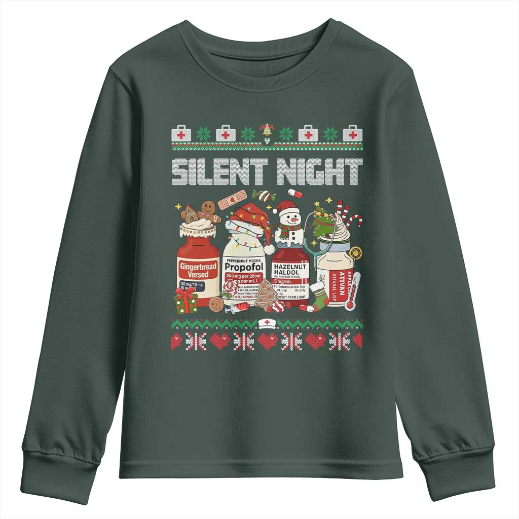 Silent Night Christmas Youth Sweatshirt Funny ICU Nurse Xmas TS14 Dark Forest Green Print Your Wear