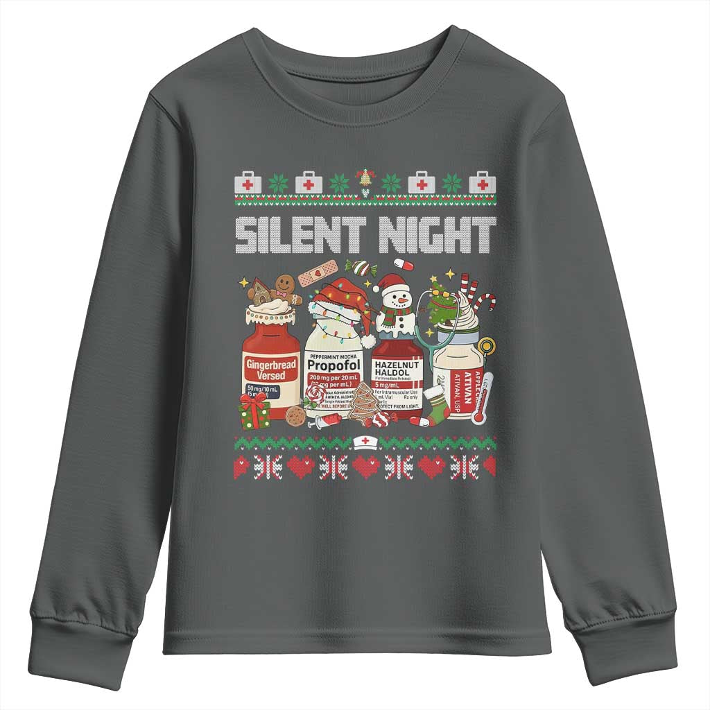 Silent Night Christmas Youth Sweatshirt Funny ICU Nurse Xmas TS14 Dark Heather Print Your Wear