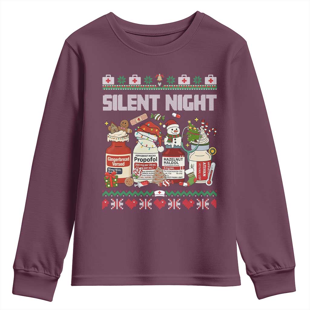 Silent Night Christmas Youth Sweatshirt Funny ICU Nurse Xmas TS14 Maroon Print Your Wear