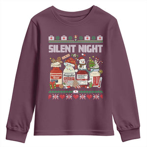 Silent Night Christmas Youth Sweatshirt Funny ICU Nurse Xmas TS14 Maroon Print Your Wear