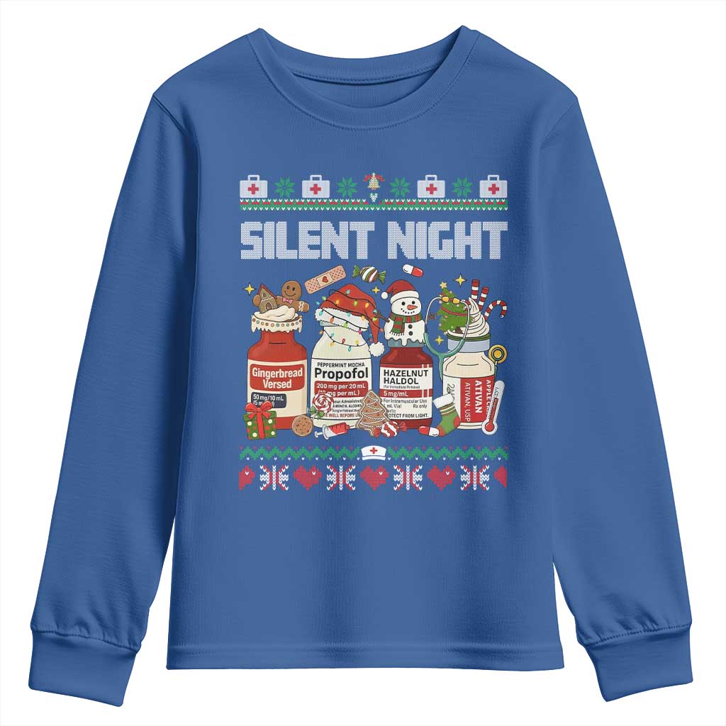 Silent Night Christmas Youth Sweatshirt Funny ICU Nurse Xmas TS14 Royal Blue Print Your Wear