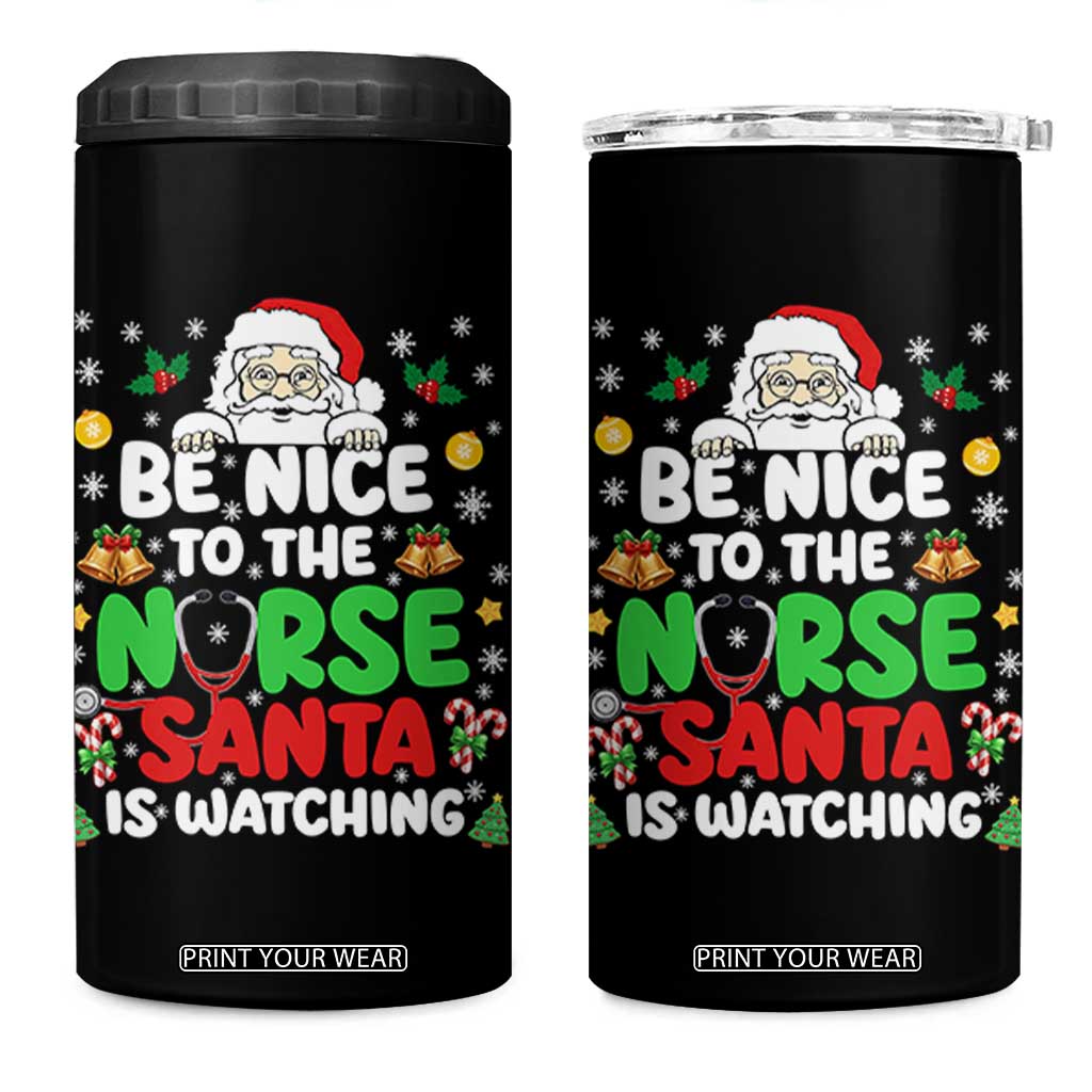 Christmas Nurse 4 in 1 Can Cooler Tumbler Be Nice To The Nurse Santa Is Watching TS14 One Size: 16 oz Black Print Your Wear