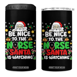 Christmas Nurse 4 in 1 Can Cooler Tumbler Be Nice To The Nurse Santa Is Watching TS14 One Size: 16 oz Black Print Your Wear