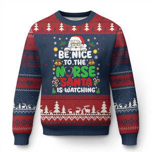 Christmas Nurse Ugly Christmas Sweater Be Nice To The Nurse Santa Is Watching TS14 Navy Red Print Your Wear