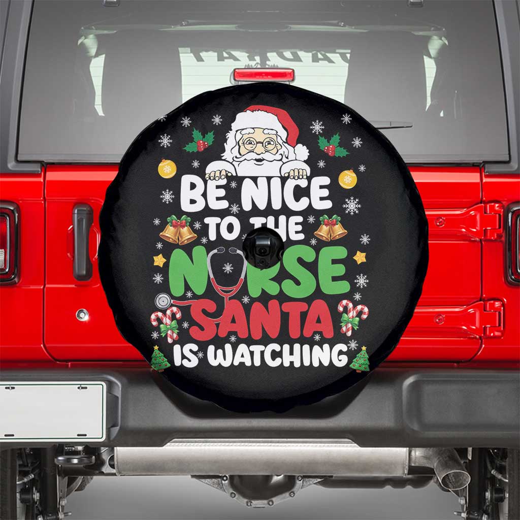 Christmas Nurse Spare Tire Cover Be Nice To The Nurse Santa Is Watching TS14 Black Print Your Wear