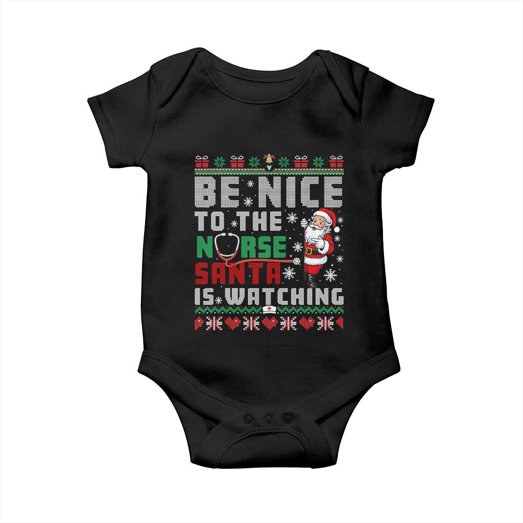 Funny Nurse Christmas Baby Onesie Be Nice To The Nurse Santa Is Watching TS14 Black Print Your Wear