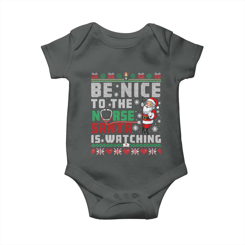 Funny Nurse Christmas Baby Onesie Be Nice To The Nurse Santa Is Watching TS14 Dark Heather Print Your Wear