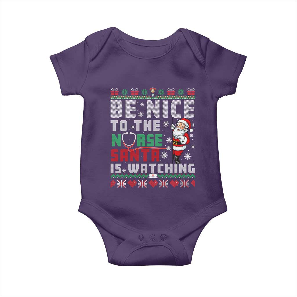Funny Nurse Christmas Baby Onesie Be Nice To The Nurse Santa Is Watching TS14 Purple Print Your Wear
