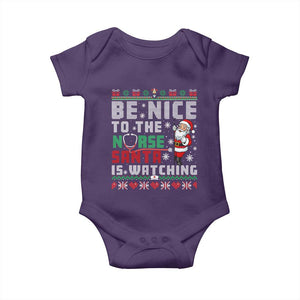 Funny Nurse Christmas Baby Onesie Be Nice To The Nurse Santa Is Watching TS14 Purple Print Your Wear