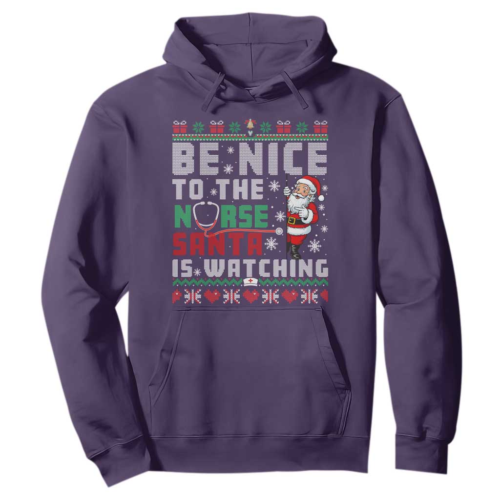 Funny Nurse Christmas Hoodie Be Nice To The Nurse Santa Is Watching TS14 Purple Print Your Wear