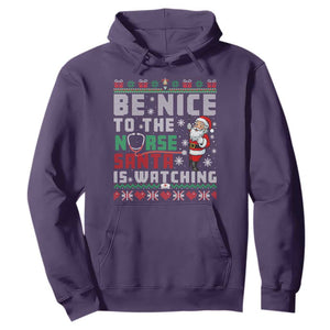 Funny Nurse Christmas Hoodie Be Nice To The Nurse Santa Is Watching TS14 Purple Print Your Wear