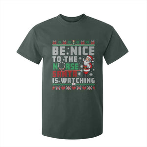 Funny Nurse Christmas T Shirt For Kid Be Nice To The Nurse Santa Is Watching TS14 Dark Forest Green Print Your Wear