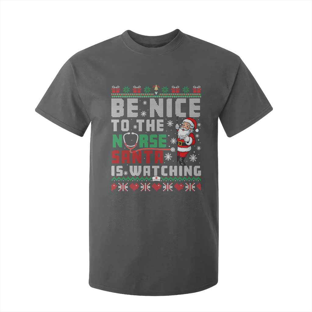 Funny Nurse Christmas T Shirt For Kid Be Nice To The Nurse Santa Is Watching TS14 Dark Heather Print Your Wear