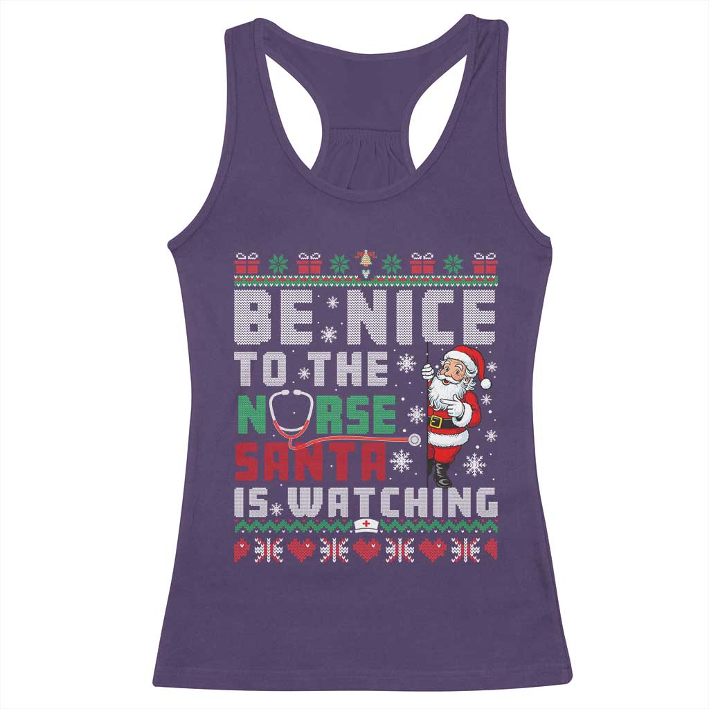 Funny Nurse Christmas Racerback Tank Top Be Nice To The Nurse Santa Is Watching TS14 Purple Print Your Wear