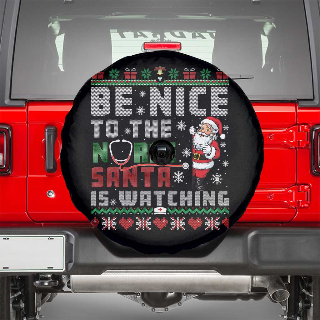Funny Nurse Christmas Spare Tire Cover Be Nice To The Nurse Santa Is Watching TS14 Black Print Your Wear