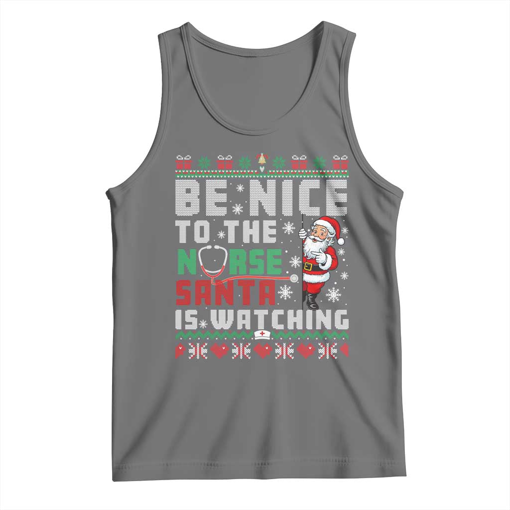 Funny Nurse Christmas Tank Top Be Nice To The Nurse Santa Is Watching TS14 Black Heather Print Your Wear