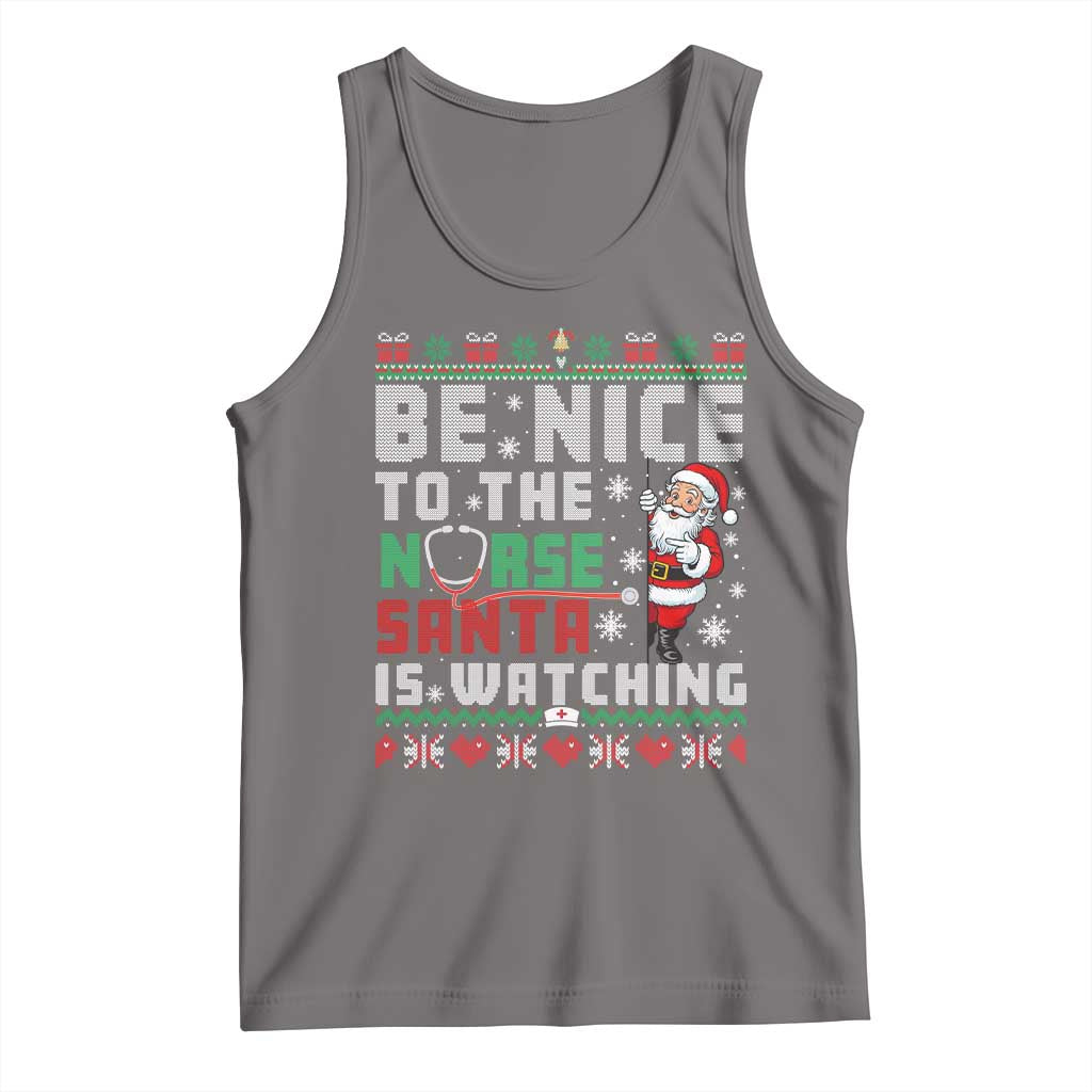 Funny Nurse Christmas Tank Top Be Nice To The Nurse Santa Is Watching TS14 Deep Heather Print Your Wear