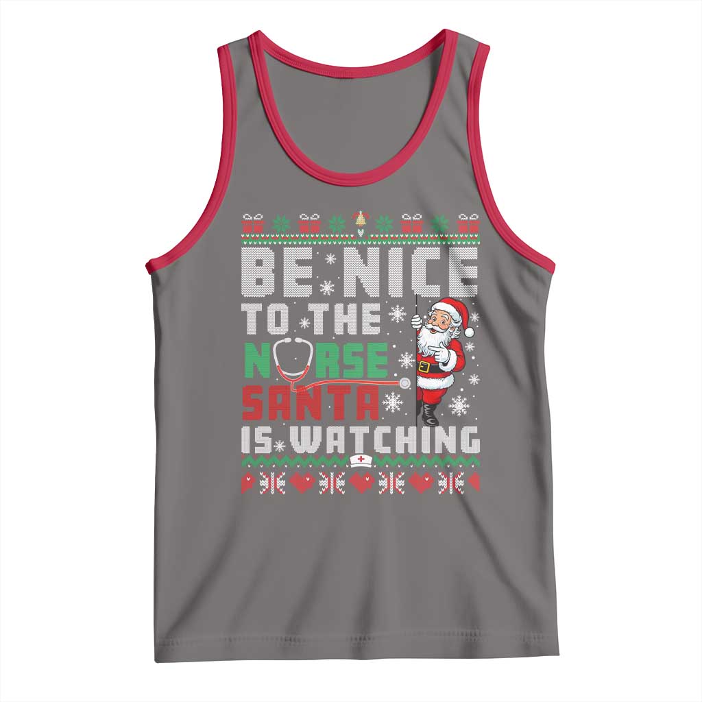 Funny Nurse Christmas Tank Top Be Nice To The Nurse Santa Is Watching TS14 Deep Heather Red Print Your Wear