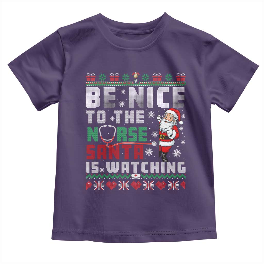 Funny Nurse Christmas Toddler T Shirt Be Nice To The Nurse Santa Is Watching TS14 Purple Print Your Wear
