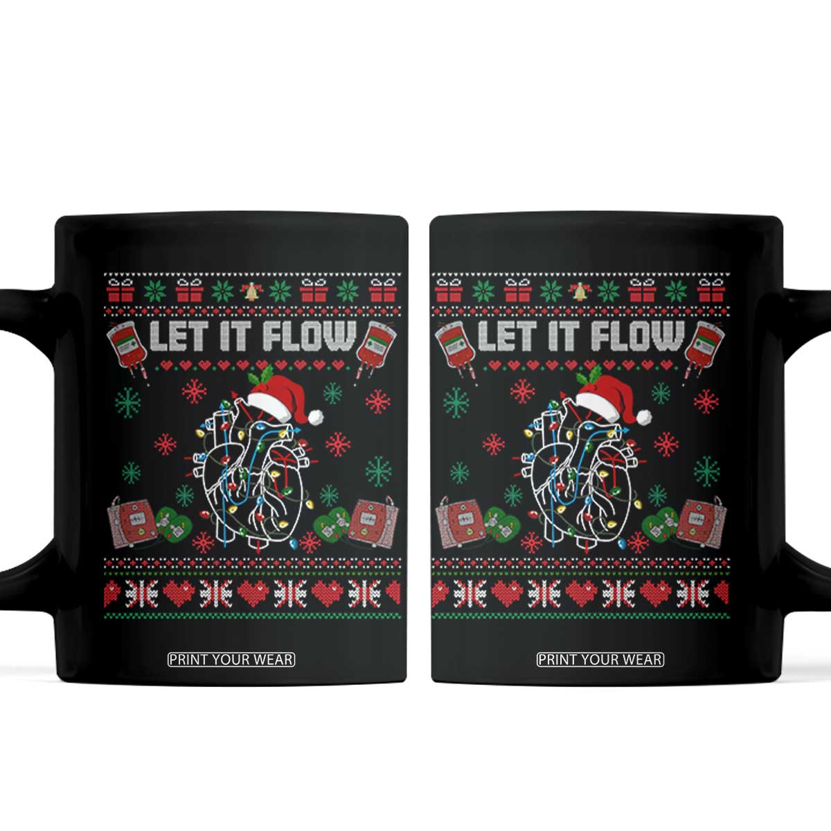 Let It Flow Christmas Coffee Mug Anatomy Heart Cardiac Nurse Santa Xmas TS14 Black Print Your Wear