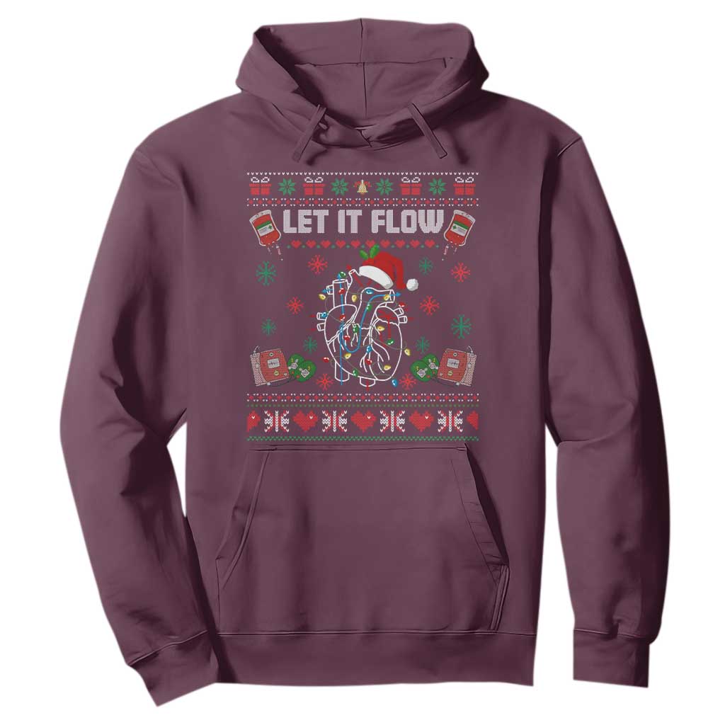Let It Flow Christmas Hoodie Anatomy Heart Cardiac Nurse Santa Xmas TS14 Maroon Print Your Wear