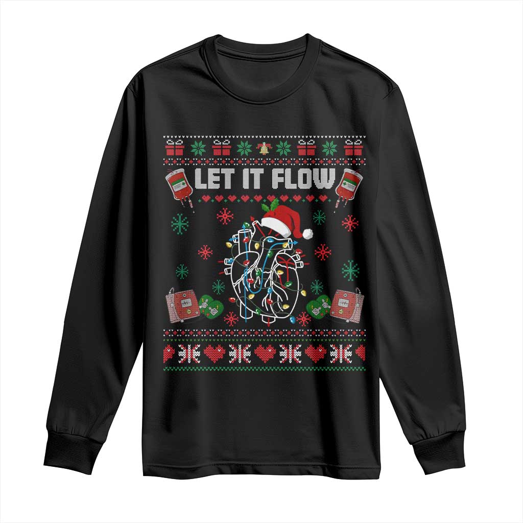 Let It Flow Christmas Long Sleeve Shirt Anatomy Heart Cardiac Nurse Santa Xmas TS14 Black Print Your Wear