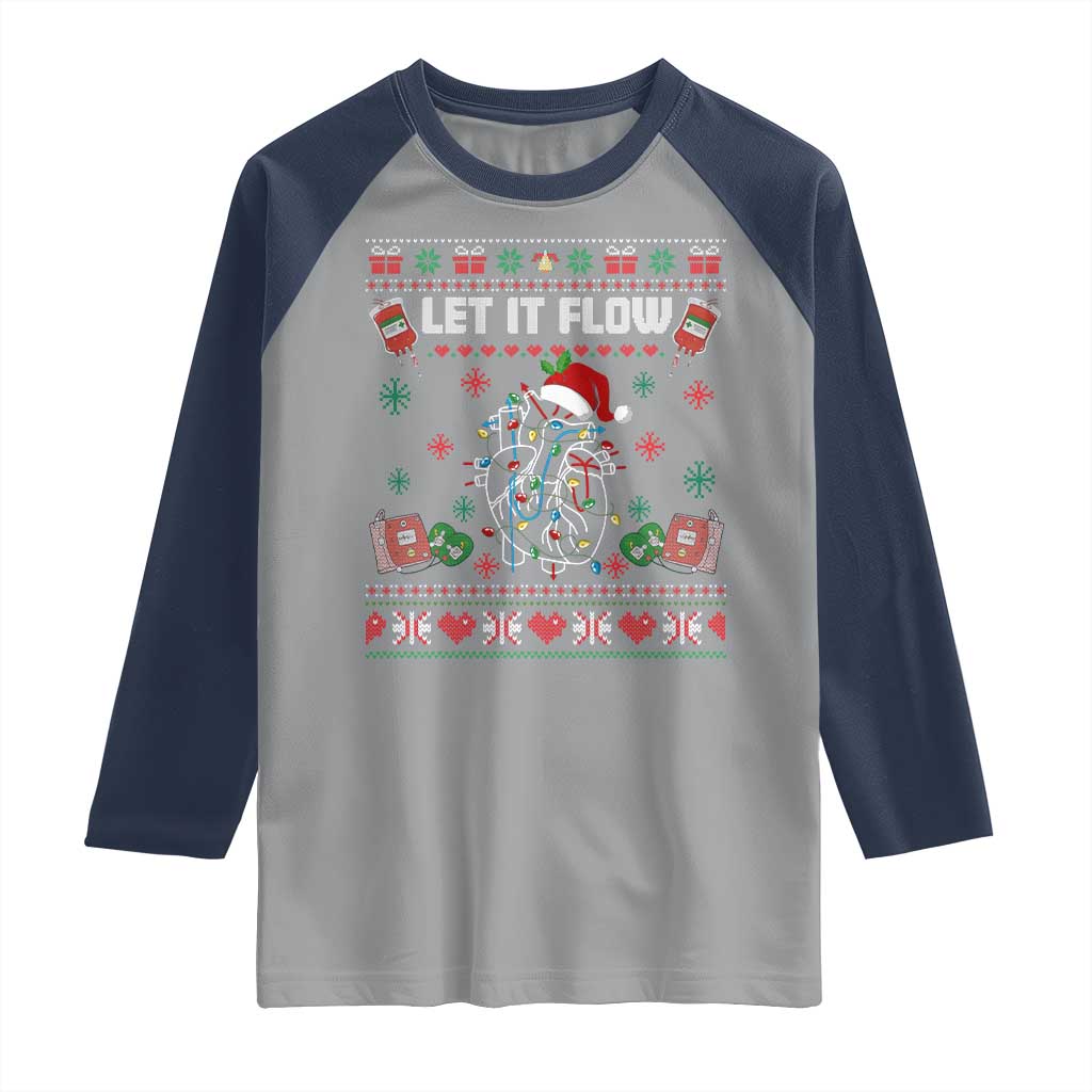 Let It Flow Christmas Raglan Shirt Anatomy Heart Cardiac Nurse Santa Xmas TS14 Sport Gray Navy Print Your Wear