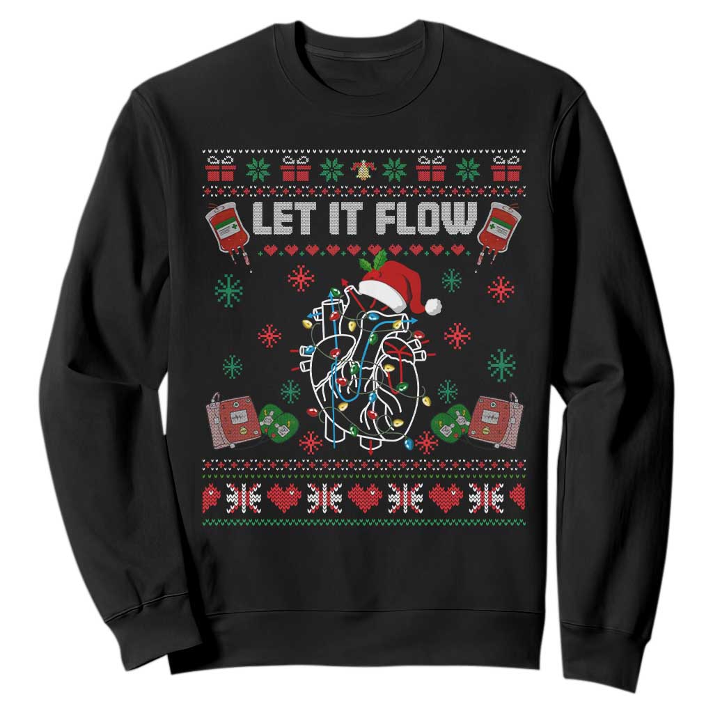 Let It Flow Christmas Sweatshirt Anatomy Heart Cardiac Nurse Santa Xmas TS14 Black Print Your Wear