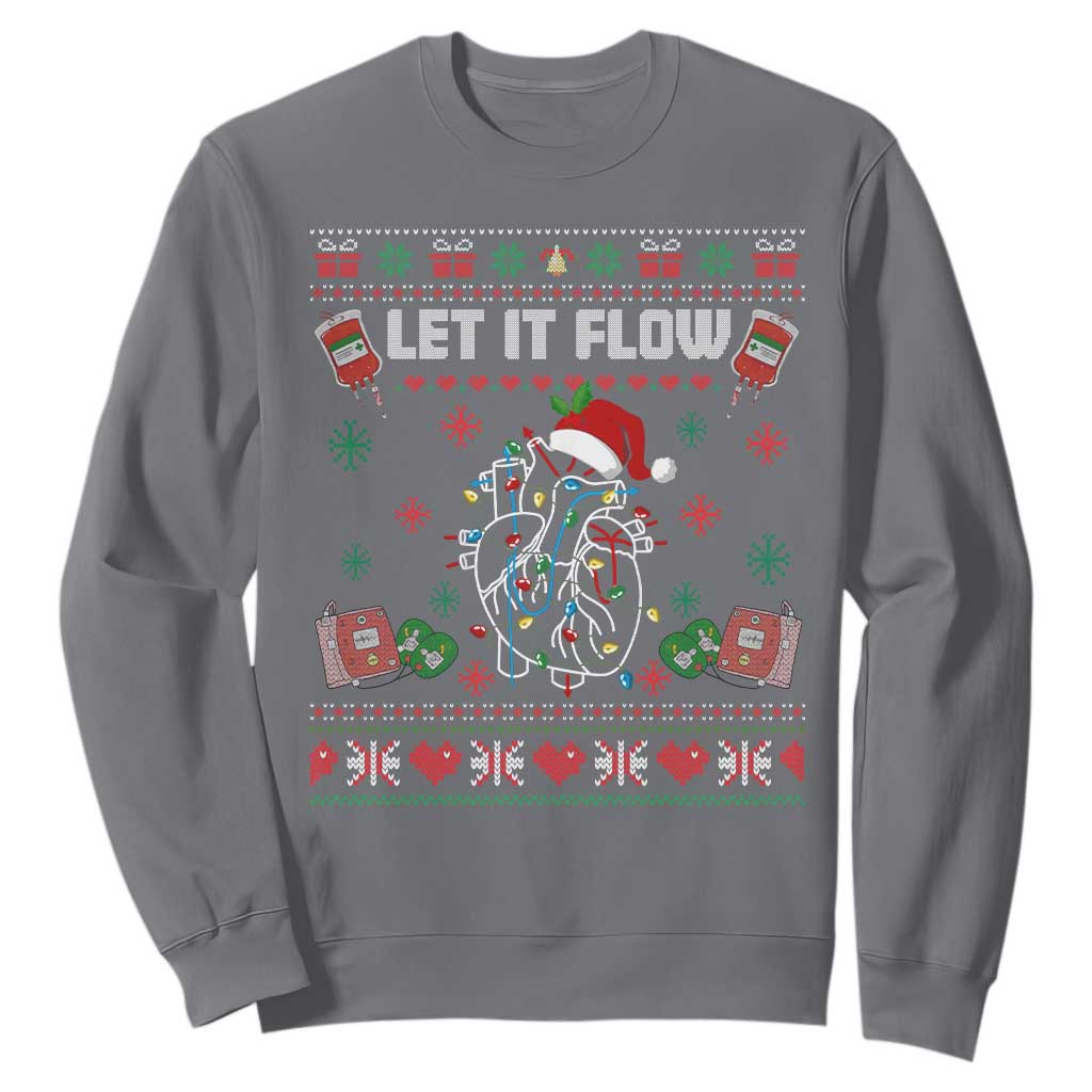 Let It Flow Christmas Sweatshirt Anatomy Heart Cardiac Nurse Santa Xmas TS14 Charcoal Print Your Wear