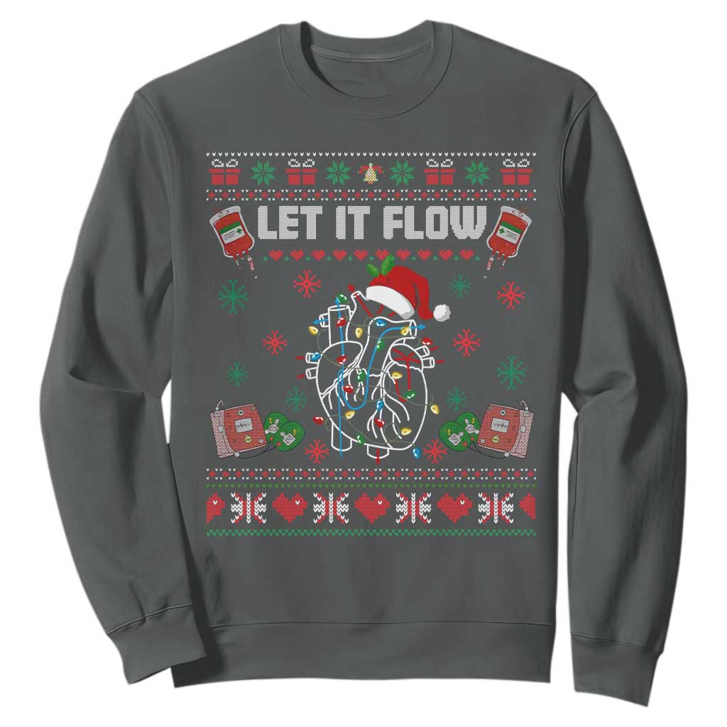Let It Flow Christmas Sweatshirt Anatomy Heart Cardiac Nurse Santa Xmas TS14 Dark Heather Print Your Wear