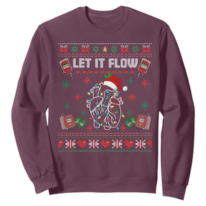 Let It Flow Christmas Sweatshirt Anatomy Heart Cardiac Nurse Santa Xmas TS14 Maroon Print Your Wear