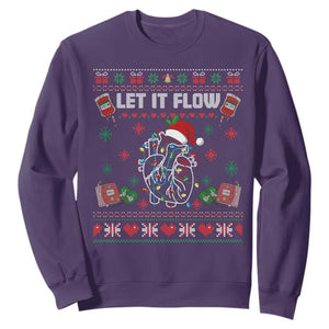 Let It Flow Christmas Sweatshirt Anatomy Heart Cardiac Nurse Santa Xmas TS14 Purple Print Your Wear