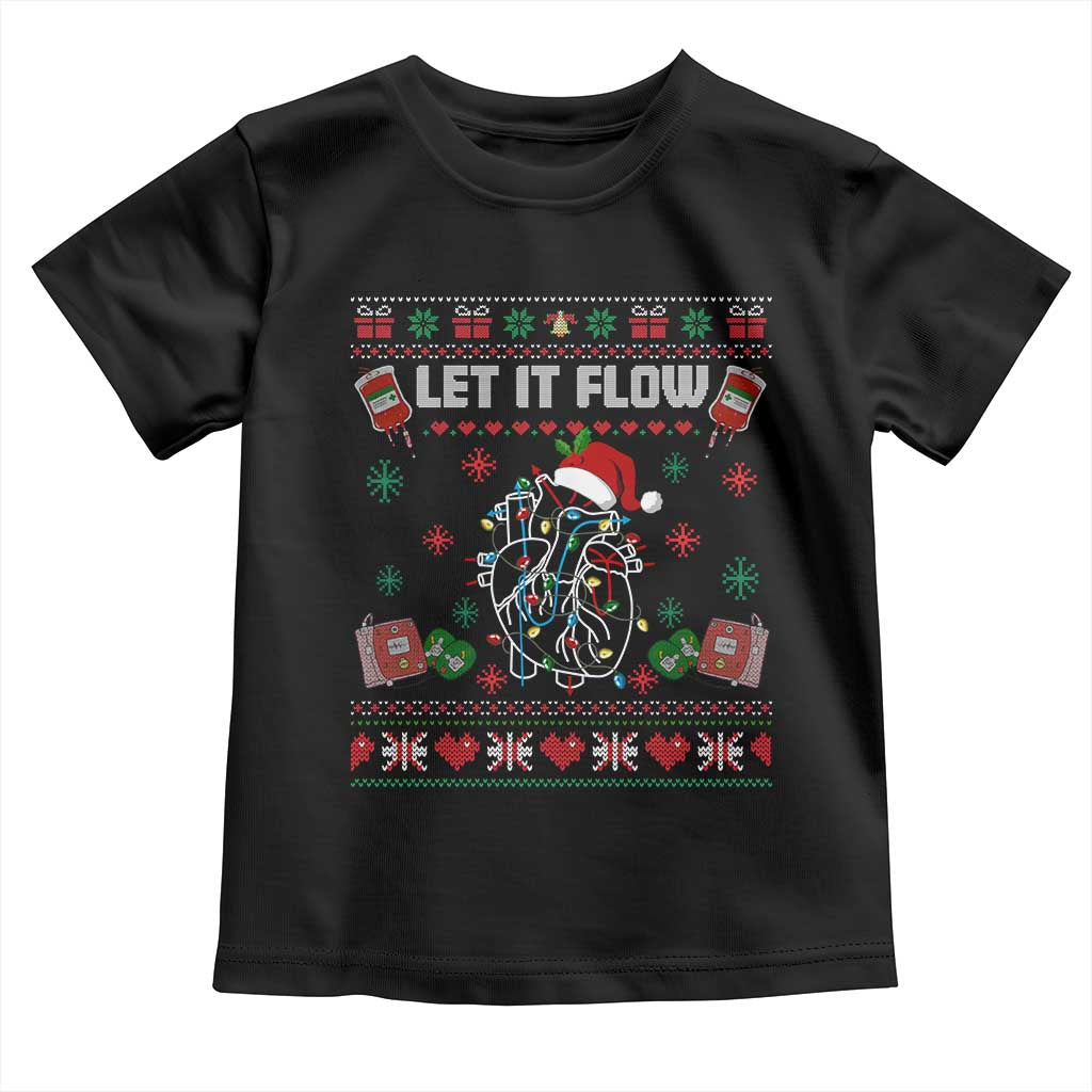 Let It Flow Christmas Toddler T Shirt Anatomy Heart Cardiac Nurse Santa Xmas TS14 Black Print Your Wear