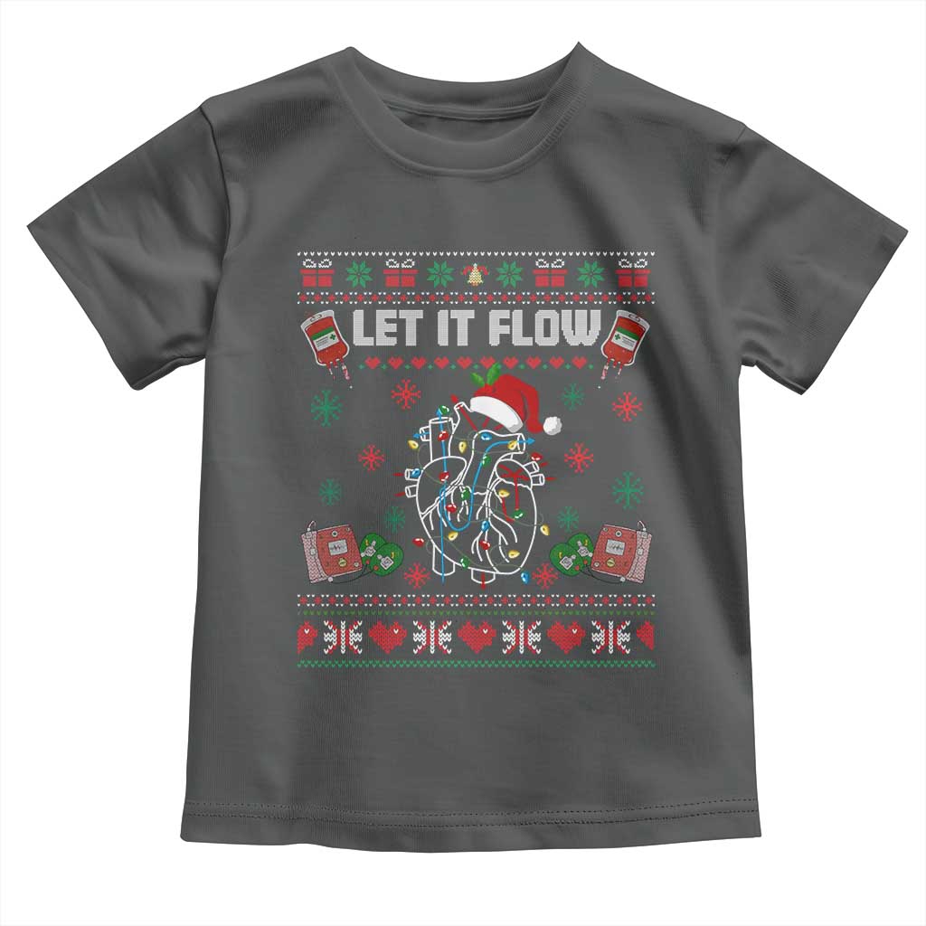 Let It Flow Christmas Toddler T Shirt Anatomy Heart Cardiac Nurse Santa Xmas TS14 Dark Heather Print Your Wear
