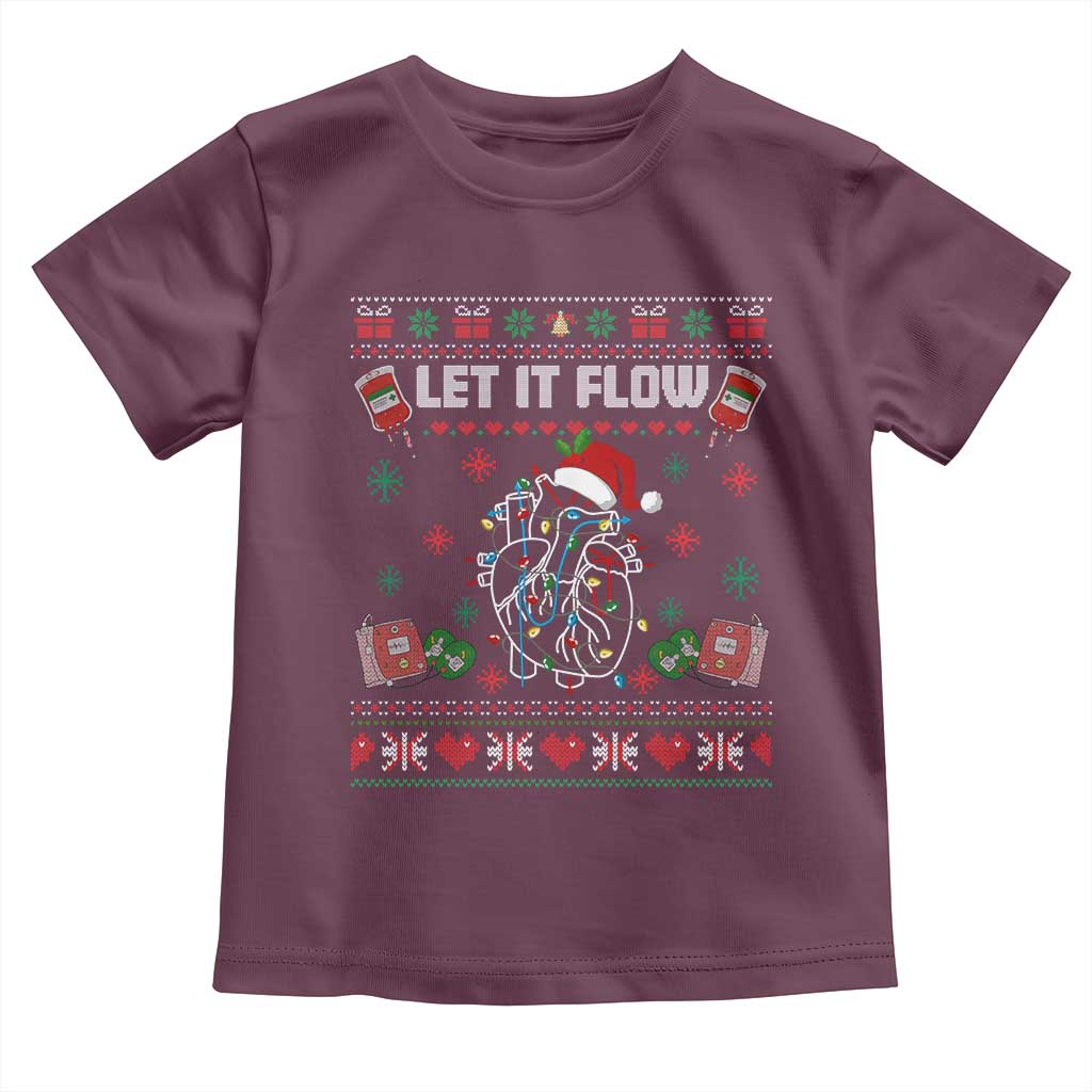 Let It Flow Christmas Toddler T Shirt Anatomy Heart Cardiac Nurse Santa Xmas TS14 Maroon Print Your Wear