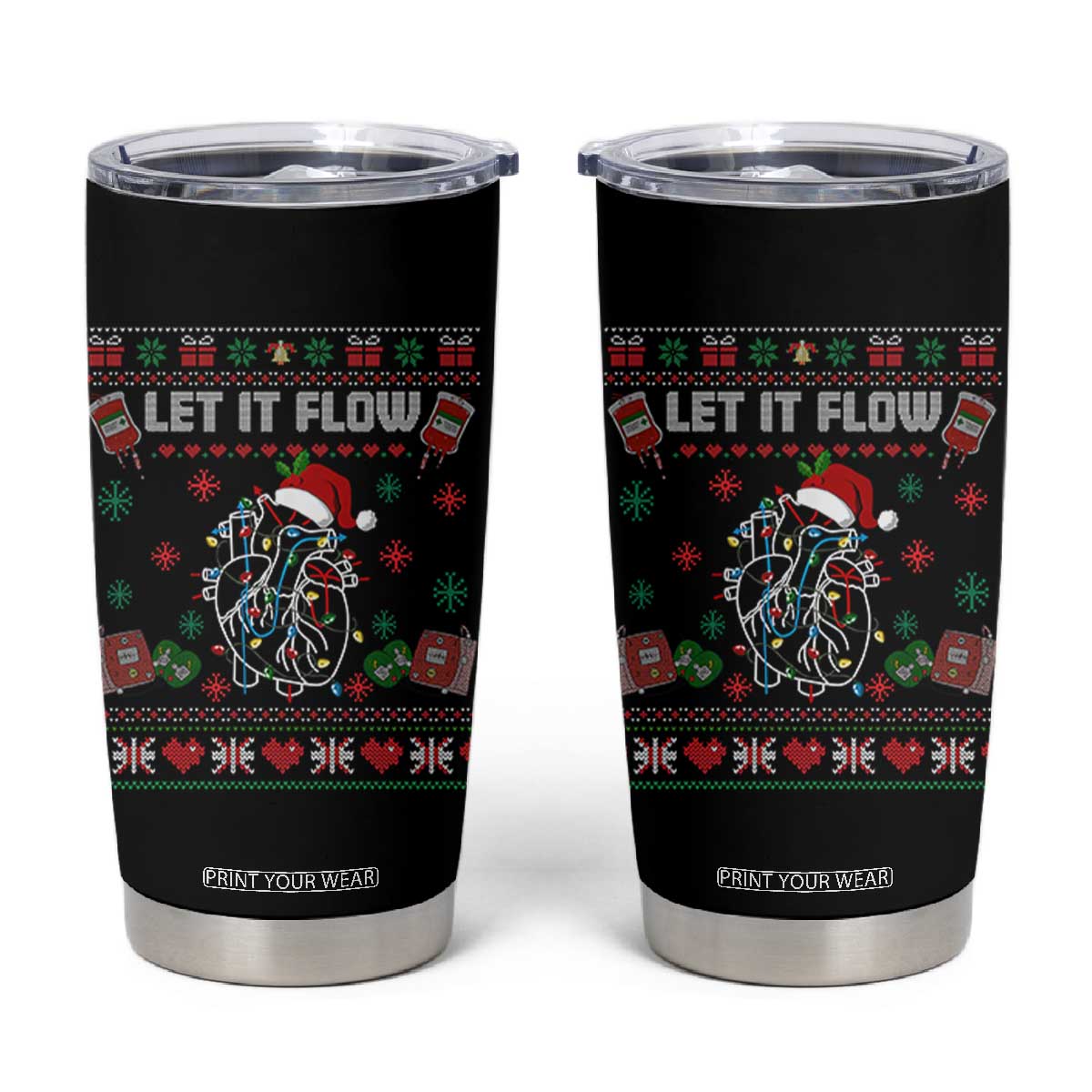 Let It Flow Christmas Tumbler Cup Anatomy Heart Cardiac Nurse Santa Xmas TS14 Black Print Your Wear