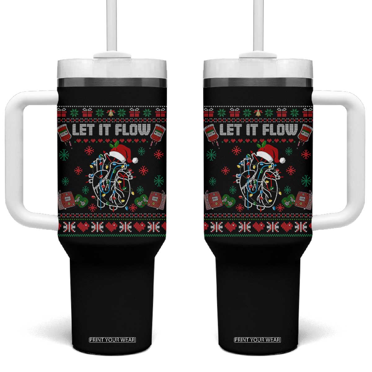 Let It Flow Christmas Tumbler With Handle Anatomy Heart Cardiac Nurse Santa Xmas TS14 One Size: 40 oz Black Print Your Wear