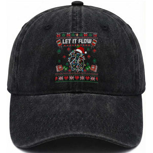 Let It Flow Christmas Washed Cotton Baseball Cap Anatomy Heart Cardiac Nurse Santa Xmas TS14 Washed Cap Universal Fit Black Print Your Wear
