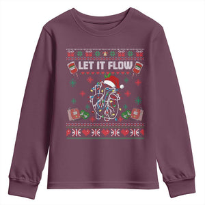 Let It Flow Christmas Youth Sweatshirt Anatomy Heart Cardiac Nurse Santa Xmas TS14 Maroon Print Your Wear